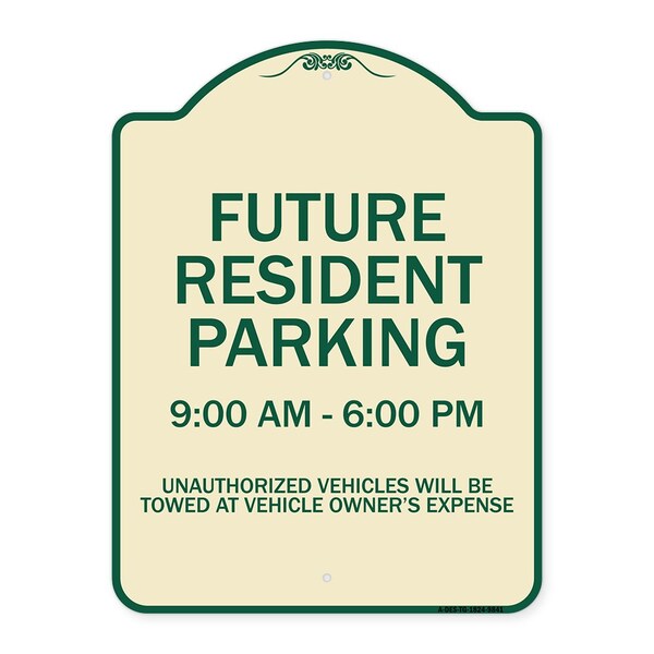 Designer Series-Future Resident Parking 9:00 To 6:00 Tan & Green, 24" x 18", TG-1824-9841